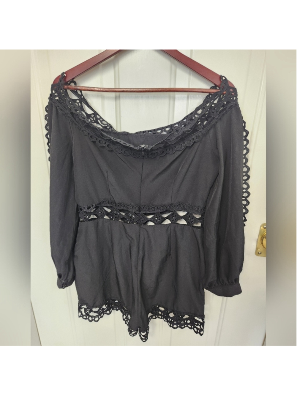 Chicme Gray and Red Embellished Ruffled Romper - Picture 8 of 9